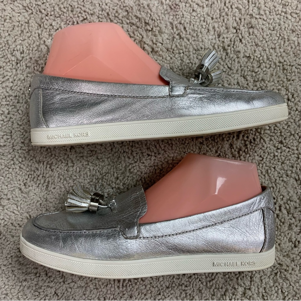 MICHAEL Michael Kors Metallic Silver Tassel Loafers - Picture 8 of 8